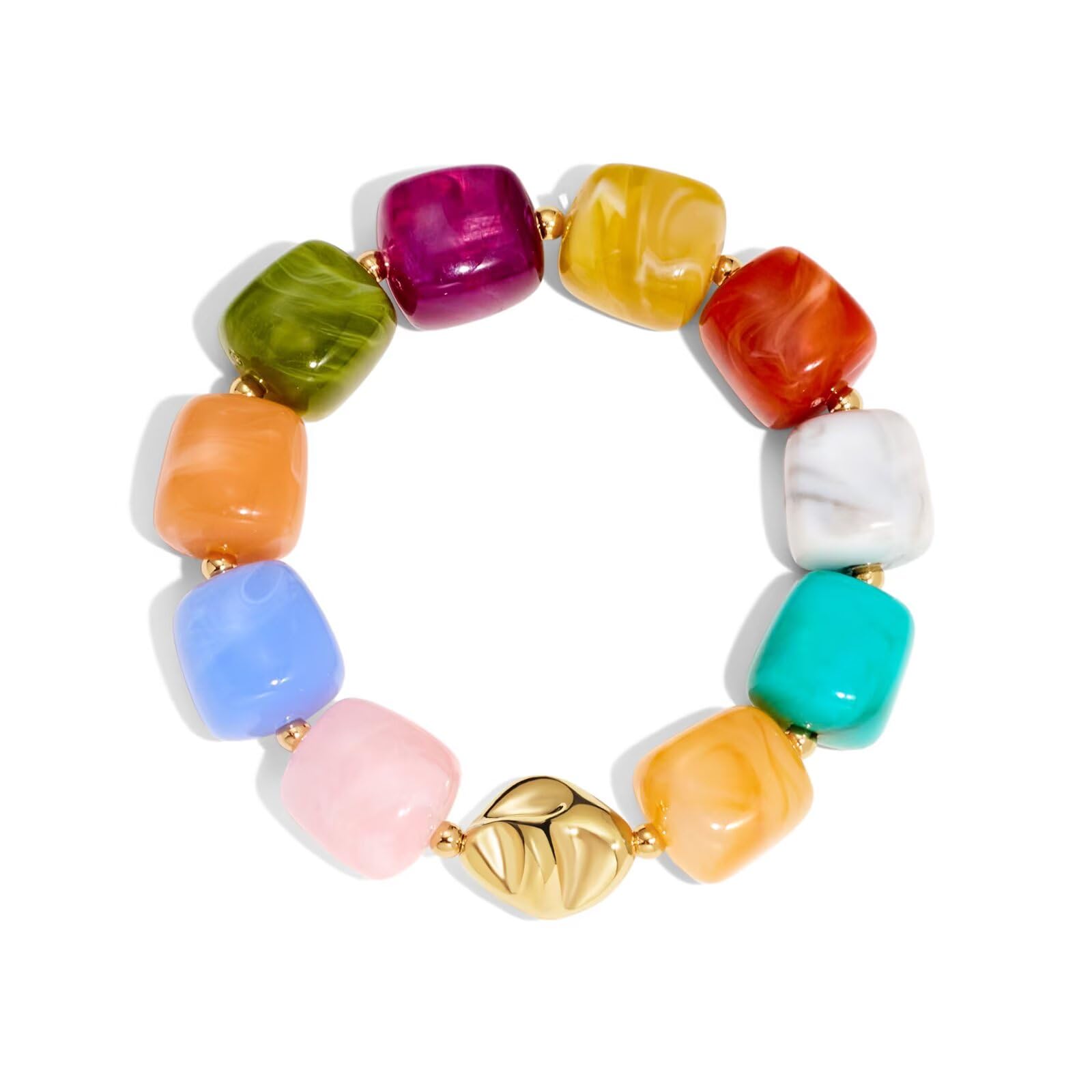 Bead Bracelet for Women Vibrant Color Resin Beads Bracelets Elastic Stretch Chunky Bracelet Boho Summer Beach Vacation Jewelry — view 9