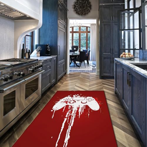 Tapis lavable 120x150cm abstrait rouge manette de jeu