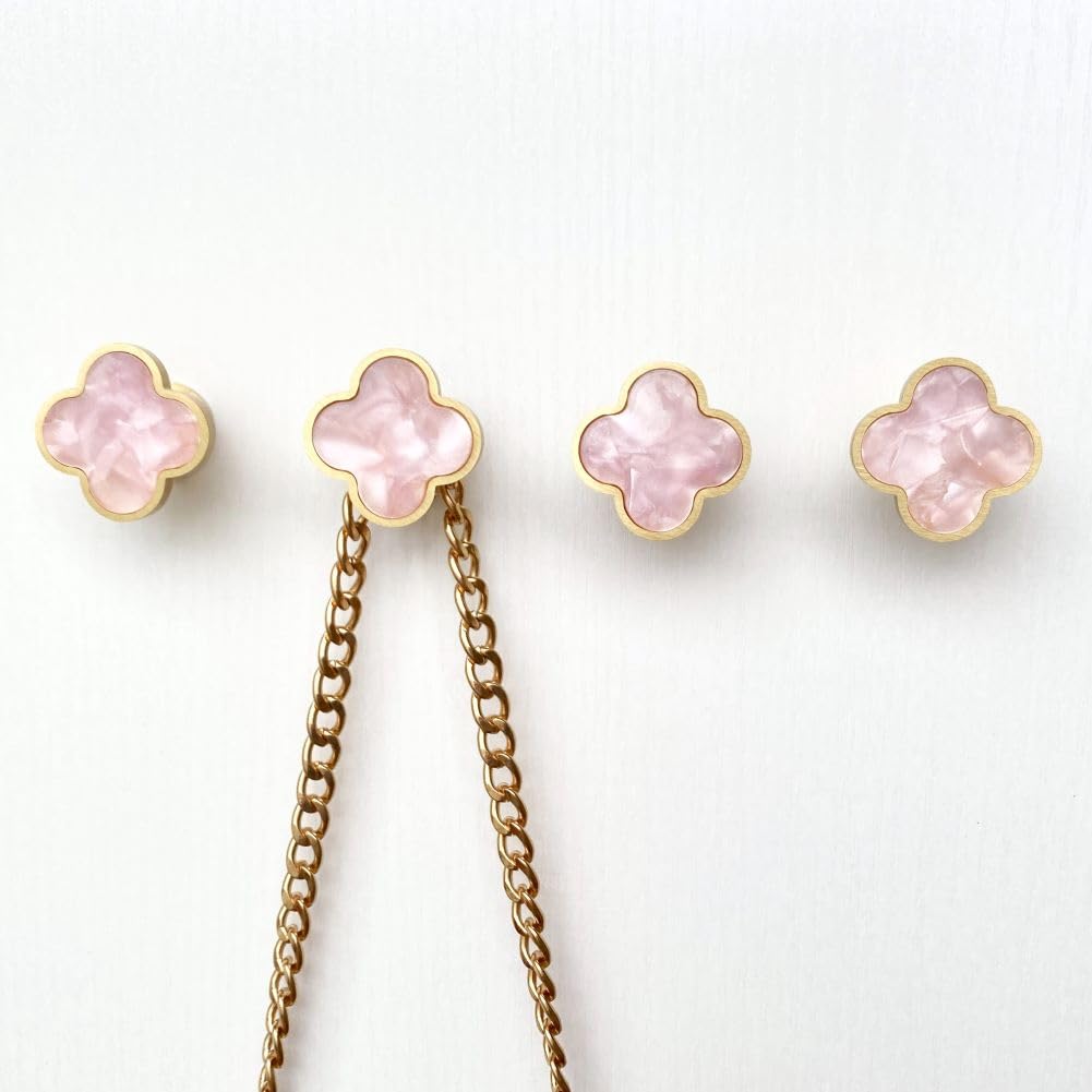 Ganci decorativi da parete in ottone massiccio, ganci a vite per cappotti, zaini, borse, ganci da parete in oro champagne fantasia (rosa fiorito) (confezione da 4)