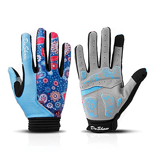 DuShow Gants de cyclisme pour femme avec écran tactile - Bleu - Rembourrés de gel - Longs gants de cyclisme pour VTT, équitation, gym, sport - Taille S - Bleu Cover