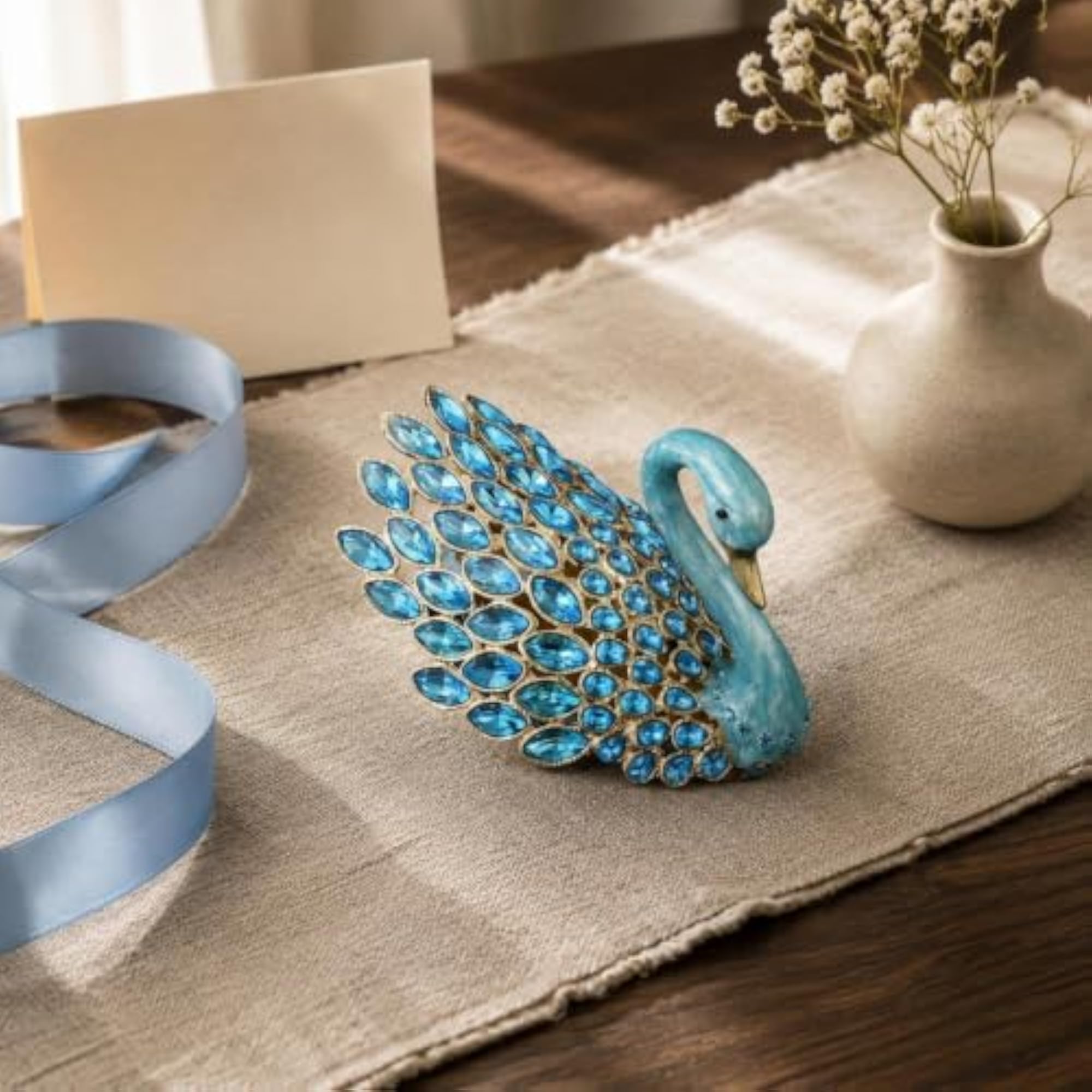 Swan Jewelry Box with Layered Feathers, Decorative