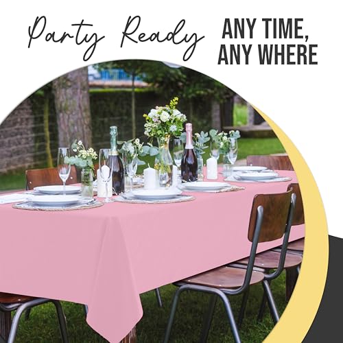 Image of Exquisite Pink Rectangle Tablecloth 54 inchx108 inch - 48 Pack | Plastic Tablecloth, Disposable Table Covers Rectangle for Parties, Weddings, Holidays & Party Supplies