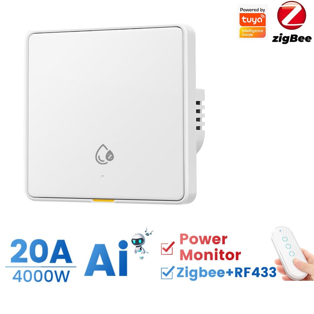 Interrupteur Intelligent Tuya Zigbee RF433 20 A 4 000 W pour Chauffe-Eau, Moniteur D'Alimentation Mural avec Assistant IA, Blanc.