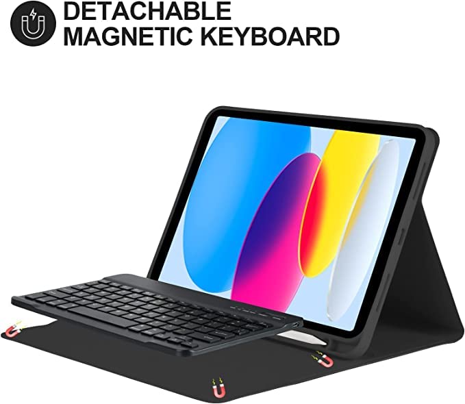 Image of ProElite Detachable Wireless Bluetooth Keyboard case Cover for iPad (A16) 11th /10th Gen 2025 /2022 with Pencil Holder, Black