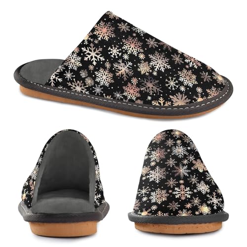 Slippers for Women Christmas Gold Snow Pattern Soft Winter Warm Shoes Indoor Outdoor Non-Slip House Travel Slippers4