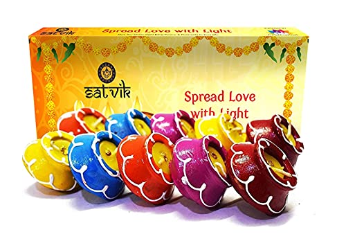 SATVIK-10-Pc-Set-Matki-Clay-Diya-Diwali-Wax-Filled-Dia-for-Puja-Pooja-Traditional-Handmade-Terracotta-Earthen-Vilakku-Oil-Lamp-Diyas-Natural-Mitti-Welcome-Deepawali-Decoration-Indian-Gift-Items