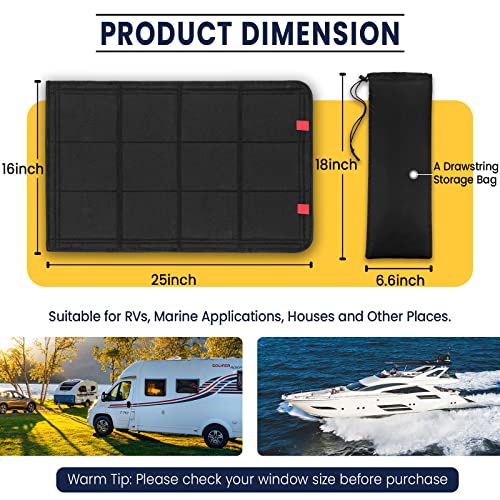 Image of funomo RV Door Window Shade, Foldable Magnet RV Blackout Window Cover, UV Rays Protection Camper Trailer Window Cover, Waterproof Thickened Oxford and Silver Fabric with Storage Bag (Black Silver)