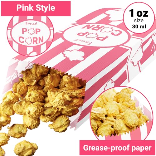 cusinium 1oz pink paper popcorn bags 100-pack - carnival theme - customizable