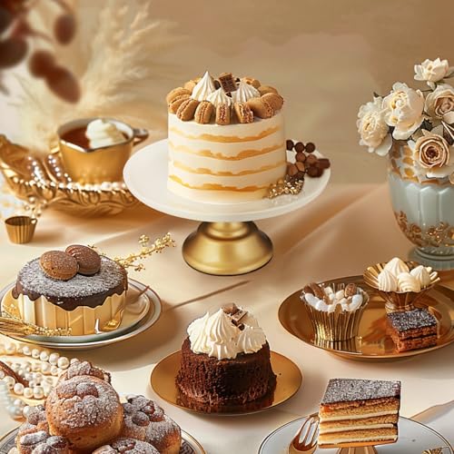 Ruckae White Ceramic Cake Stand 12 Inch Metal Wedding Cake Plate Round Dessert Stand Cake Plate Cupcake Stand for Party Table Display - Image 3
