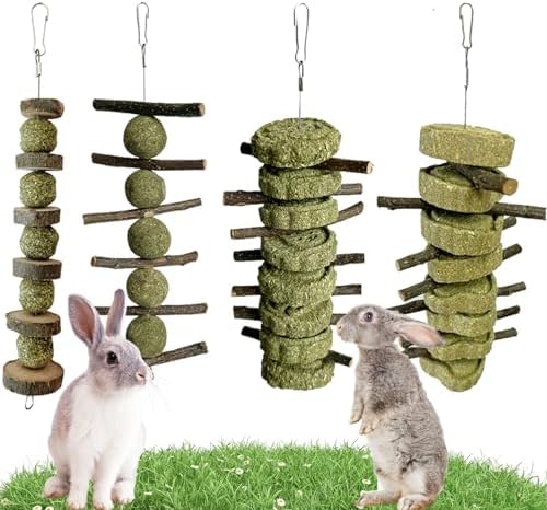 LWINGFLYER 4 Pack Bunny Chew Toys Apple Wood Chews Rabbit Cage Ha...