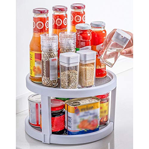 360 Rotation Double couche Organisateur de Cabinet Épices Rack Rangement Garde-manger Table tournante 25 cm - Gris