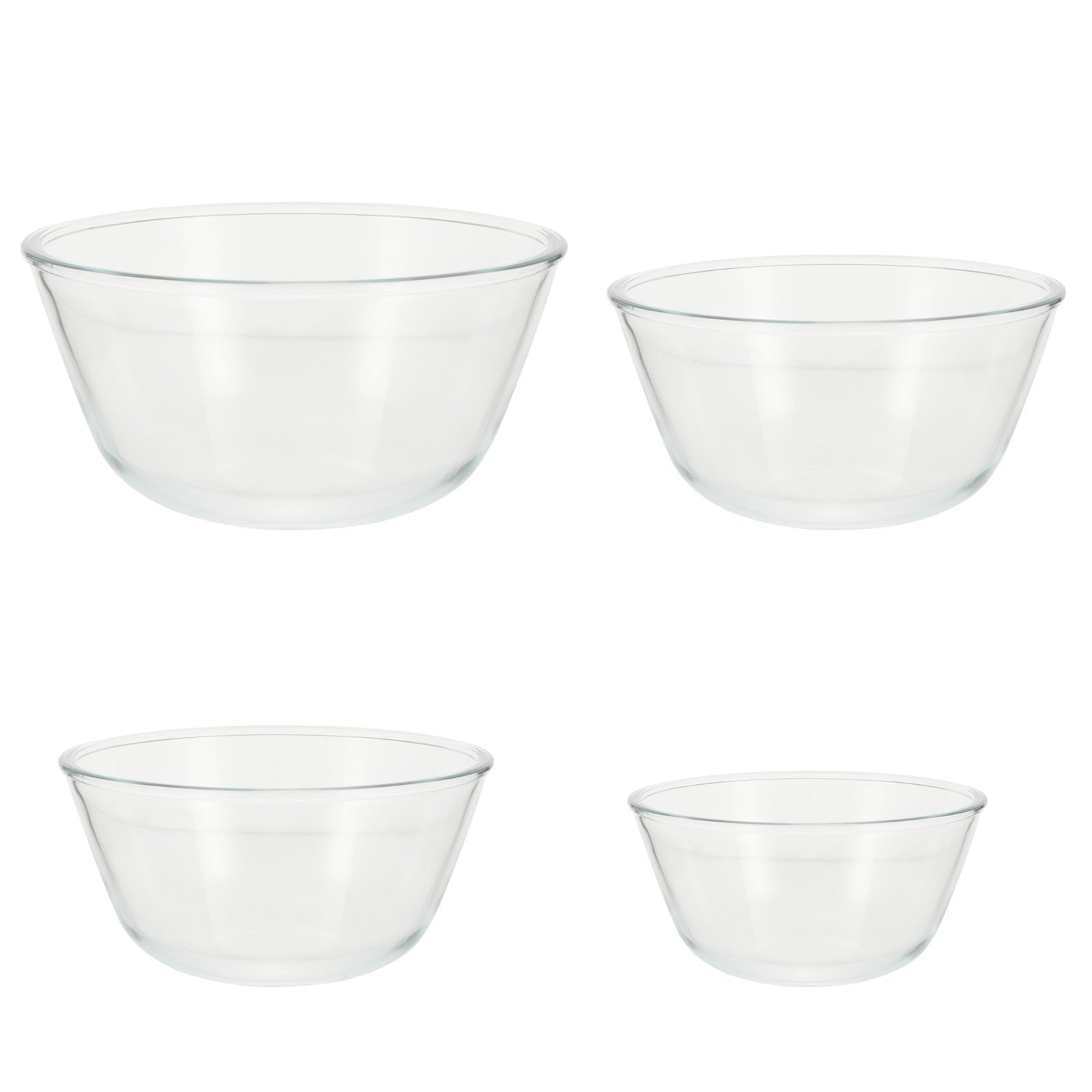 4 Stück Klare Glasschüsseln 500ml bis 1600ml Mikrowellengeeignet und Kälteresistent Multifunktionale Salatschüsseln für Dessert und Nudeln