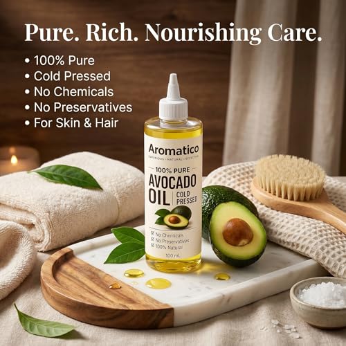 Image of AROMATICO Avocado Oil for Hair & Skin Care - Deep Nourishing Oil Rich in Vitamins for Hair Growth, Scalp Care & Intense Skin Hydration | Multipurpose Daily Use Oil - 100ml