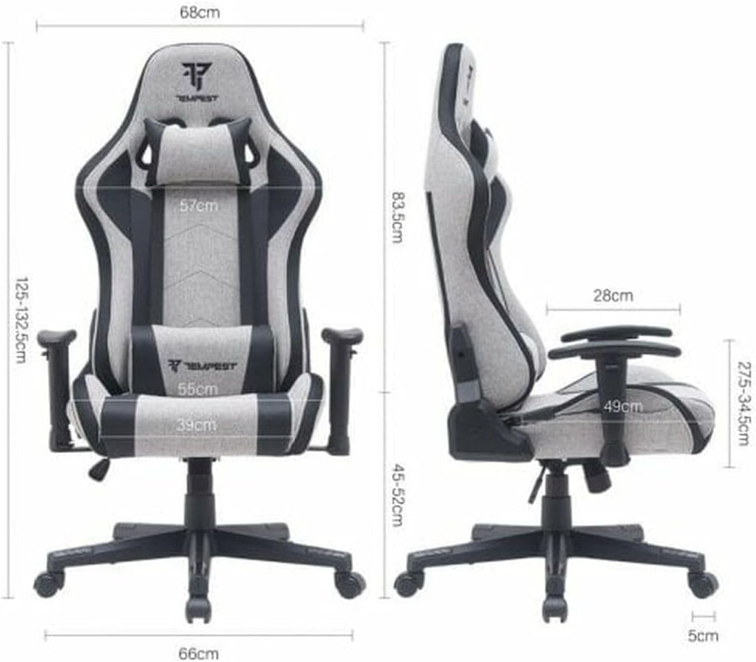 Detailed dimensions diagram of Tempest Glare RGB Gaming Chair