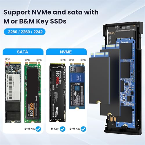 Carcasa adaptadora USB 20Gbps para M.2 NVME SATA 2280/2242/2260 miniatura 2