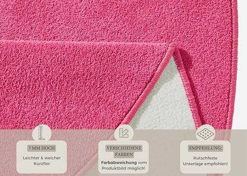 Hanse Home Teppich Fancy Rund – Wohnzimmerteppich einfarbig Modern Velours Teppich für Esszimmer, Wohnzimmer, Kinderzimmer, Flur, Schlafzimmer, Küche – Pink, Ø133cm