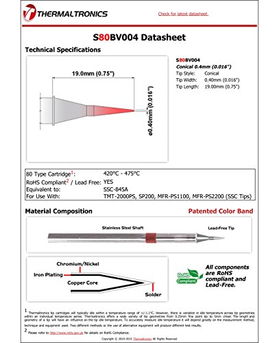 Image of Thermaltronics S80BV004 Conical 0.4mm (0.016in) interchangeable for Metcal SSC-845A