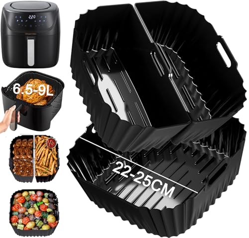 Molde de silicona Air Fryer 22-25cm para Russell Hobbs 8L/8,3L, Moulinex 7,5L, Cecotec/Cosori/Aigostar 6,5-8,5L, reutilizable cuadrado Airfryer Accesorios para freidora de aire, microondas, horno