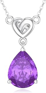 Natural Amethyst Teardrop Pendant Necklace for Women 925 Sterling Silver Genuine Amethyst Jewelry Gifts for Mom Wife Girlfriend