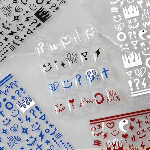 4 Colors ins Minimalist Style Nail Stickers, Simple Cat Love Stars...