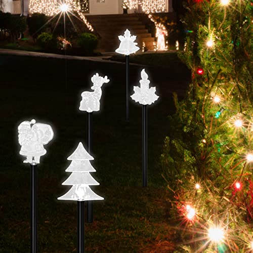GARDOOR Christmas Pathway Lights, Battery Operated with Timer Control, Pluggable, Hangable, Waterproof, 5Pcs Landscape LED Lights for Yard Xmas Outdoor Holiday Decorations