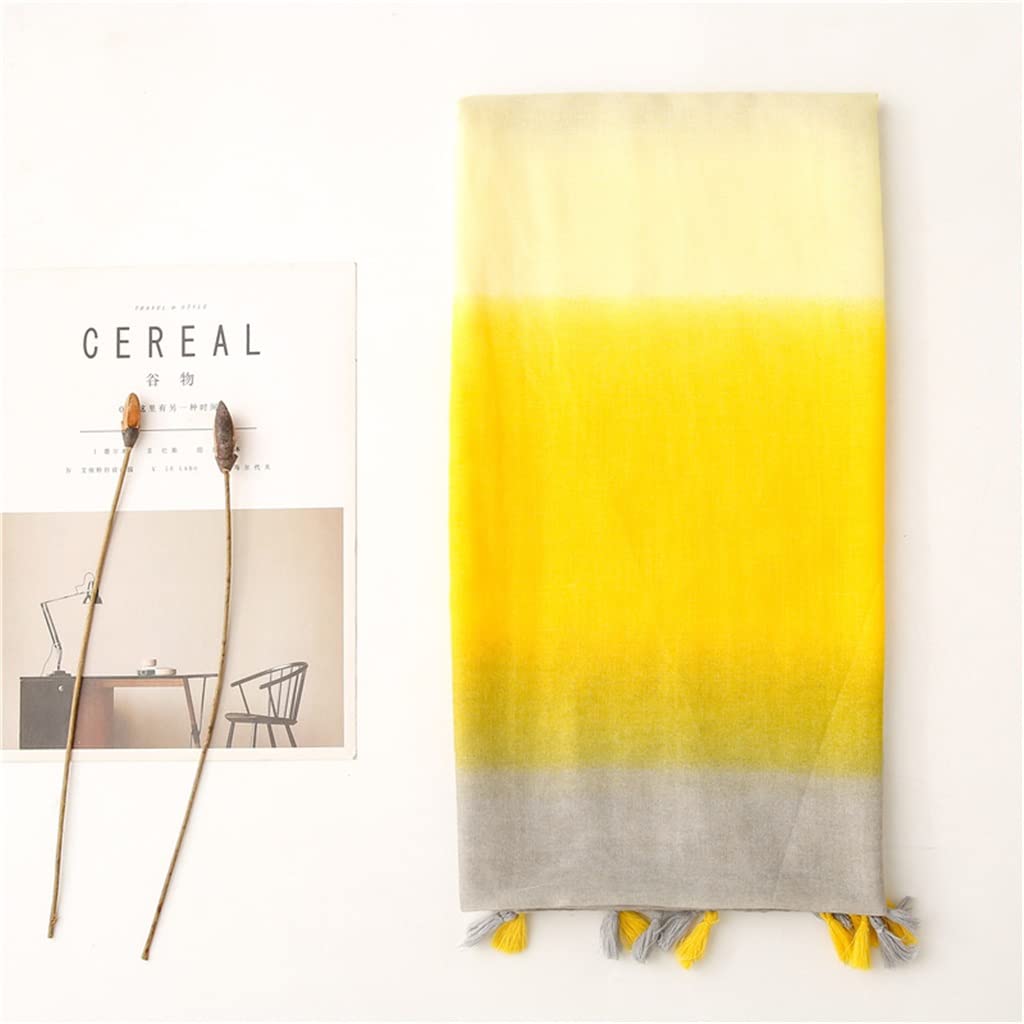 Bufanda con Flecos de Color Amarillo y Gris Degradado Bufanda Suave con Estampado Bufanda de otoño Bandana (Talla única)