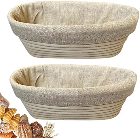 RoEsha 10 Inch Oval Bread Banneton Proofing Basket Set of 2, Bread Baking Kit Sourdough Proofing Basket for Artisanal Bread, Bread Making Tools For Professional & Home Bakers (10 inch oval- 2 pack)