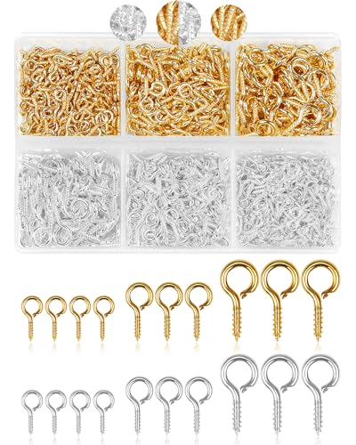 800pcs FIVEIZERO Gold & Silver Small Screw Eye Pins for Jewelry Making & DIY Crafts Mini Eyelet Screws for Art Projects & Bead Charms Tiny Eye Hooks in 3 Sizes for Crafts