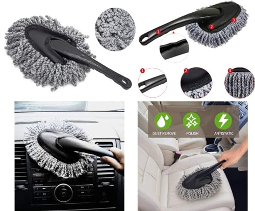 Image of AZARIA Combo 2 PCS Soft Microfiber Car Cleaning Duster with Handle Car Cleaning Brush Mini Car Duster Drill Free for Exterior Dust Remover Car Window Cleaning Dusting Brushes Car Accessories Exterior