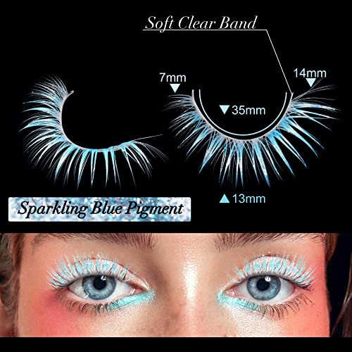 White Lashes Diy Decorative Glitter Frozen Colored Lashes Festival Christmas Cosplay Lashes With Color Clear Band 3D Eyelashes 5 Pairs Pack By Mavphnee #TOP1