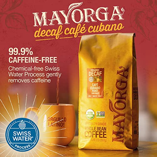 Mayorga Decaf Dark Roast Coffee, 5 Lb Bag - Swiss Water Decaffeinated Café Cubano Coffee Roast - 100% Arabica Whole Coffee Beans - Smoothest Organic Coffee - Specialty Grade, Non-Gmo, Direct Trade #TOP2