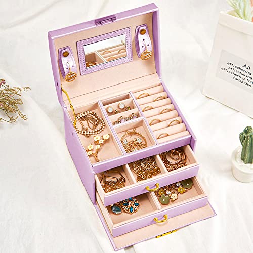 Boîte à bijoux pour femme rangement bagues colliers et miroir - 5