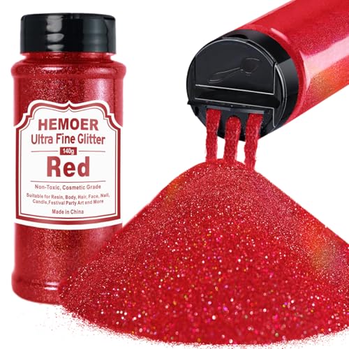 HEMOER Roja Purpurina holográfica ultrafina 140g, Purpurina en polvo iridiscente metálica para Manualidades, Vasos, Resina, artes de pintura, Epoxi, Cosméticos