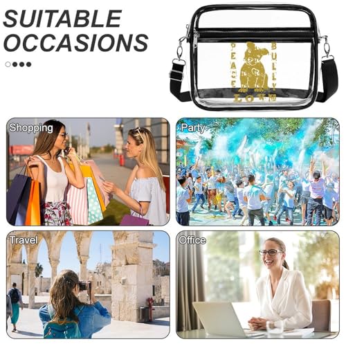 Peace Love Pit Bull Dog Large Crossbody Bag Clear Stadium Bag Anti-Theft Side Shoulder Bags Messenger Bag with 2 Compartments4
