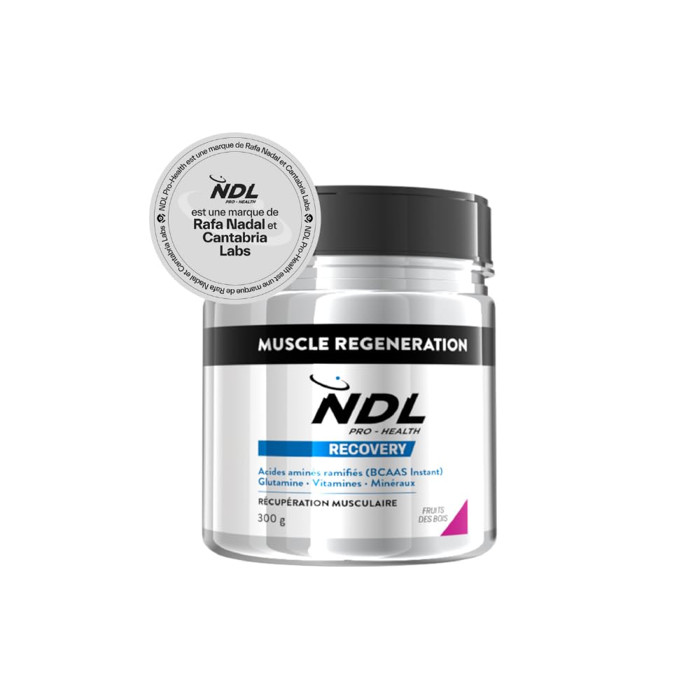 NDL Pro-Health BCAA 2:1:1 + Glutamine poudre avec vitamines et minéraux | récupération musculaire, réduction des courbatures et performance, goût fruits rouges, 300 g – Rafa Nadal & Cantabria Labs