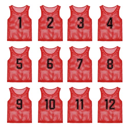 Opiniones de Ropa de Balonmano americano para Niño del mes. 43 GINUMWA Pinnies - Chalecos de práctica de equipo con números para niños, jóvenes, adolescentes, adultos, camisetas de malla para fútbol, fútbol, rojo,12, Youth/Adult