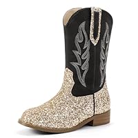 Hehainom Girls Cowgirl Boots for Toddler Cowgirl Booties Little Big Kids Western Mid Calf Riding Shoes Gold Sequin 13 M US Little Kid Boys Cowboy Boots