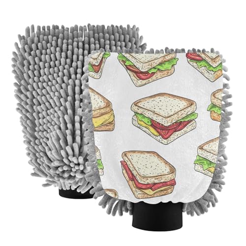 STAYTOP Vegetable Sandwiches Car Wash Mitt Microfiber, 2Pcs Scratch Free Lint-Free, Premium Chenille Microfiber Mitt Car Wash Brush-M