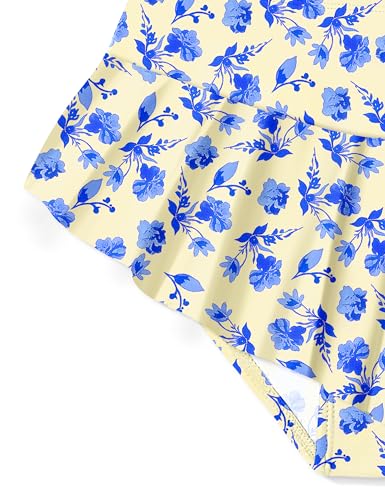 Image of Qaoerde Girls Swimsuit Tropical Print Bikini Set with Ruffle Hem Two Piece Criss Cross Bathing Suits for Girls 7-16 Years