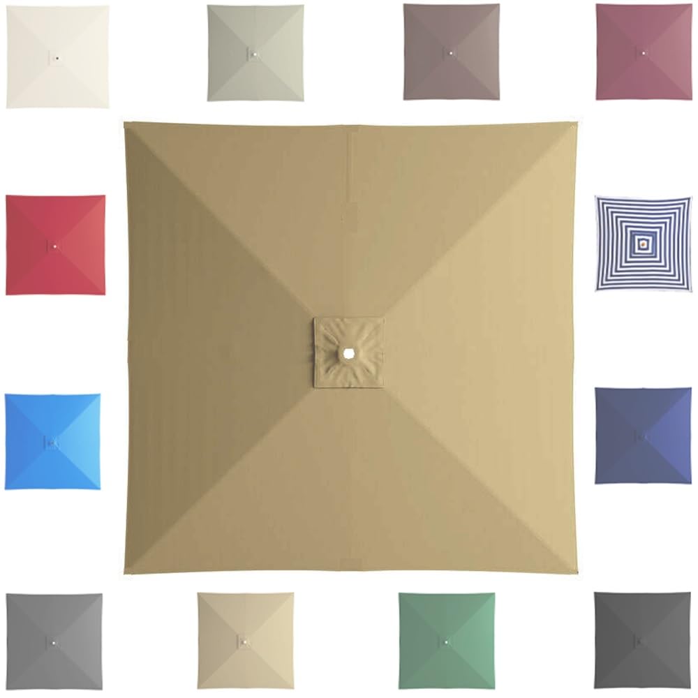 GJPXFR 6.5'x6.5' 8'x8' Square Umbrella Replacement Canopy 4/8 Ribs Patio Umbrella Replacement Cover Weatherproof Yard Market Parasol Top Cover Cloth(Khaki,3x3.0m/9.8x9.8ft)