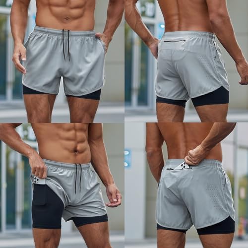 Smatstyle Pantalón Corto para Hombre Pantalones Cortos Deportivos para Correr 2 en 1 con Bolsillo, Running de Secado rápido Pantalones Cortos de Entrenamiento - imagen 5