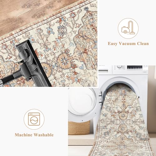Pauwer Boho Hallway Runner Rug 2x10 Washable Entryway Area Rugs Non Slip Farmhouse Vintage Floor Mat Carpet Runner for Hallways Laundry Room Kitchen Bathroom Bedroom
