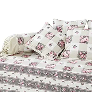 VICTOR Premium Cotton Fabric Soft & Cosy Finish Flower Valley Diwan Set of 8 Pieces (Bed Cover - 60