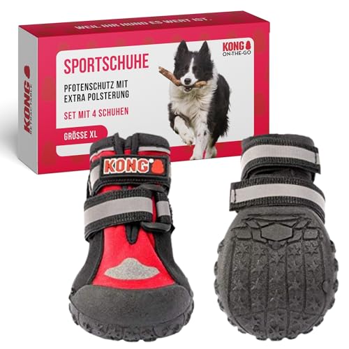 KONG Sportschuhe für sehr große Hunde 4 Stück in Größe XL I Hochwertiger Pfotenschutz mit Polsterung I Bequeme Schuhe für Hunde I Einfache & sichere Nutzung I Robustes & waschbares Material