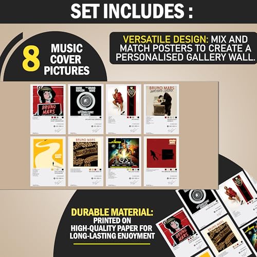Image of Flybuy Hub Bruno Mars Wall Posters 8x12 inch (A4 Size) Included Self Adhesive on Back Wall Decor Posters Wall Art For Bedroom, Living room, Office, Dining Room