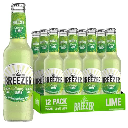 BREEZER Zingy Lime Flavoured Alcoholic Drinks 3.4% vol. 27.5 cl / 275 ml (Pack of 12) Pre-Mixed Alcohol in Ready to Drink Bottles