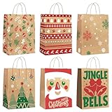 Ginkgo 24-Pack Christmas Gift Bags – 6 Assorted Xmas Designs, Small Christmas Goody Bags Bulk with Handles for Wrapping Gifts, Party Favors and Holiday Decor