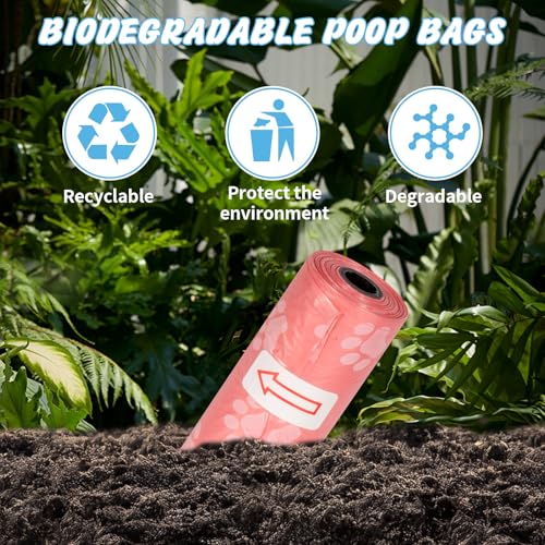KOMABLEN 600 Stück Hundekotbeutel biologisch Abbaubar, 40 Rollen Kotbeutel für Hunde, Auslaufsicher Hundebeutel Kot, Tragbar Dick Hundetüten Hundezubehör mit Kotbeutelspender 33x22.8cm(5 Farben)