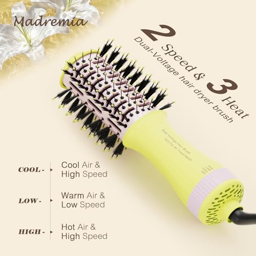 Image of Auto Dual Voltage Hair Dryer Brush Blow Dryer Brush In One- International Travel Essentials For Women - Cepillo Secador De Cabello 2 inch Oval Size Hair Curler /Straightener Portable Mini Hair Styling Tool