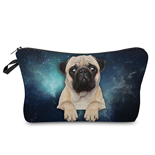 Makeup Toiletry Cosmetic Travel Carry Bag Zippered Luggage Pouch Multifunction Make-up Bag Pencil Holder Organizer For Men and Women (Cute Pug)
